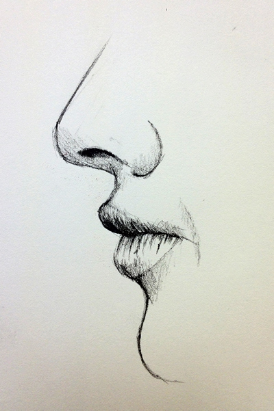 closed mouth drawing from side view