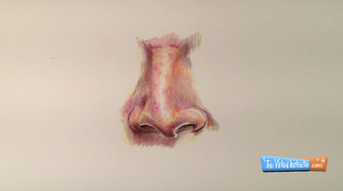 Nose with colored pencils