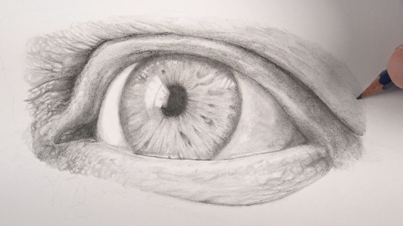 Sketching eyes - step four continued - Drawing realistic skin texture