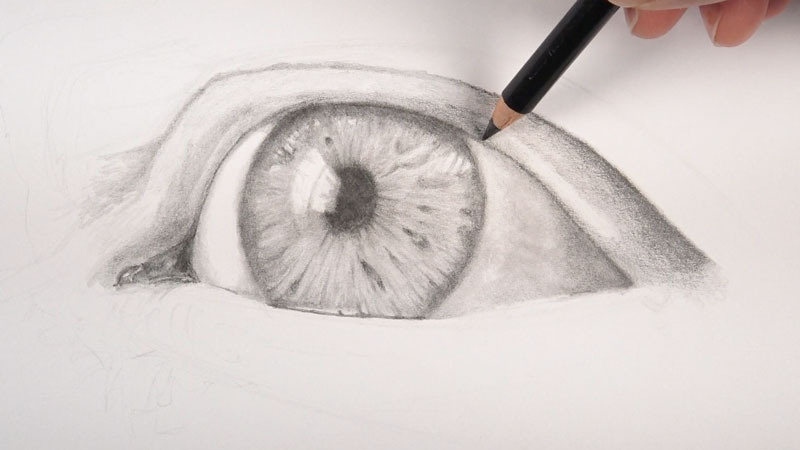 Sketching eyes - step three continued - Drawing in the eyelid