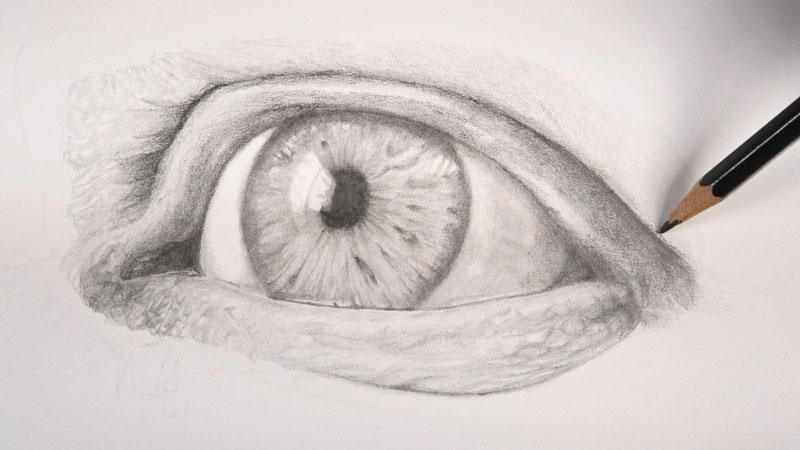 How to draw eyes - step four continued - Developing the values around the eye