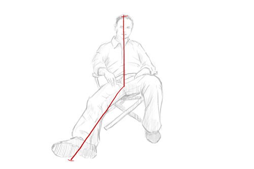 how to draw a person sitting down step 1 - line from head to feet