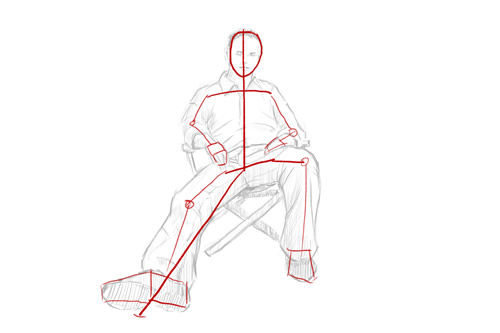 how to draw a person sitting down step 3 -stick figure