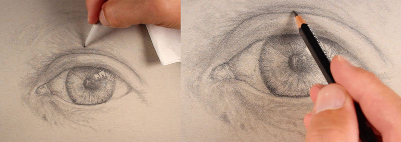 Shading the eyelid and surrounding areas of skin