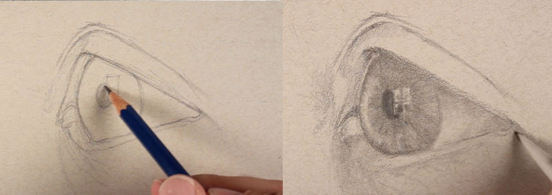 How to sketch an eye from the side - step three - Shading the eye - side view