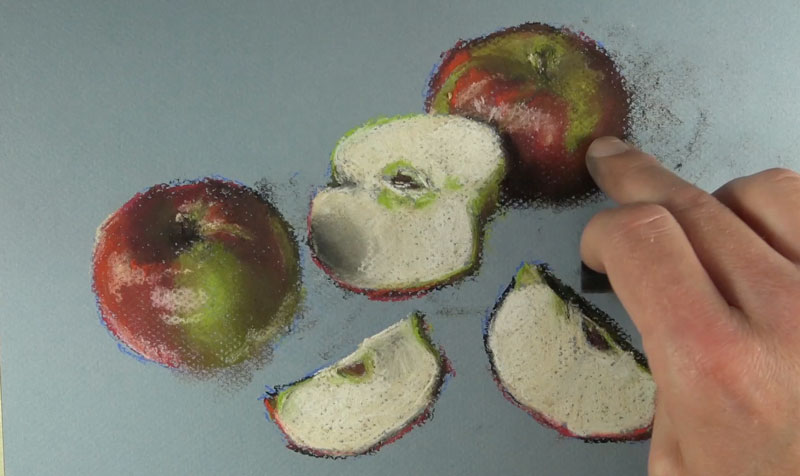 Adding cast shadows behind the apples